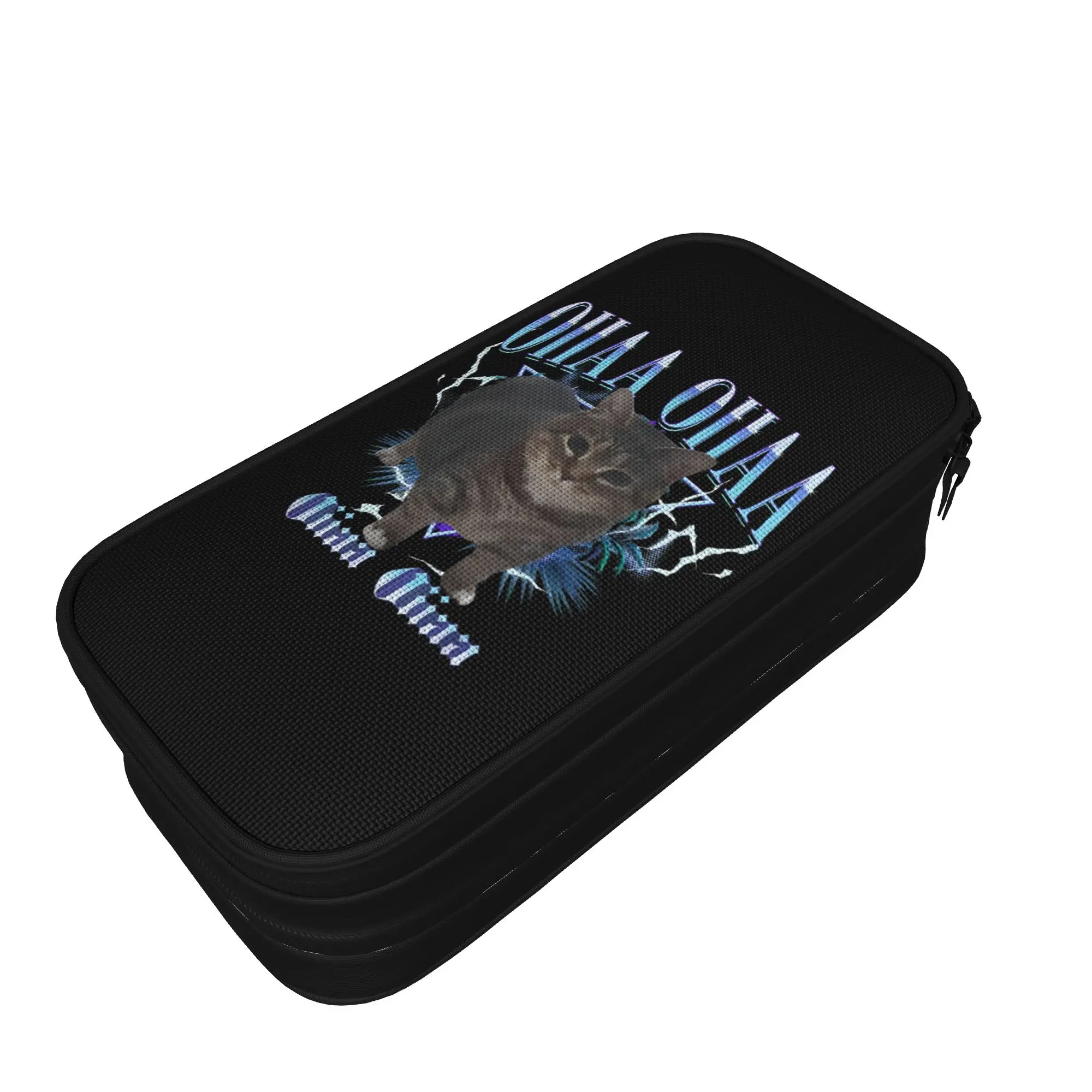 OIIAA OIIAA Funny Spinning Cat Meme Pencil Cases Humor Brainrot Pencilcases Pen Holder Big Capacity Bag Office Zipper Stationery