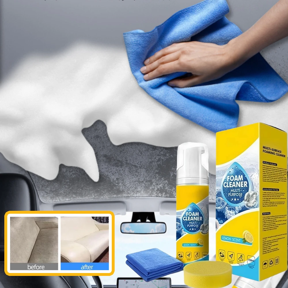 150ML Multi-enzyme Car Interior Foam Cleaner Spray Decontamination Agent for Leather Fabric Dashboard Steering Wheel Seat