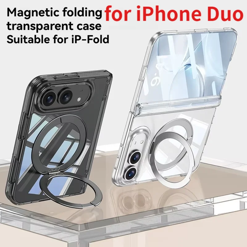 Suitable for iPhone Duo 18 Fold Transparent Stand Phone Case, Magnetic Hinge Protection Compatible Film Integrated Case