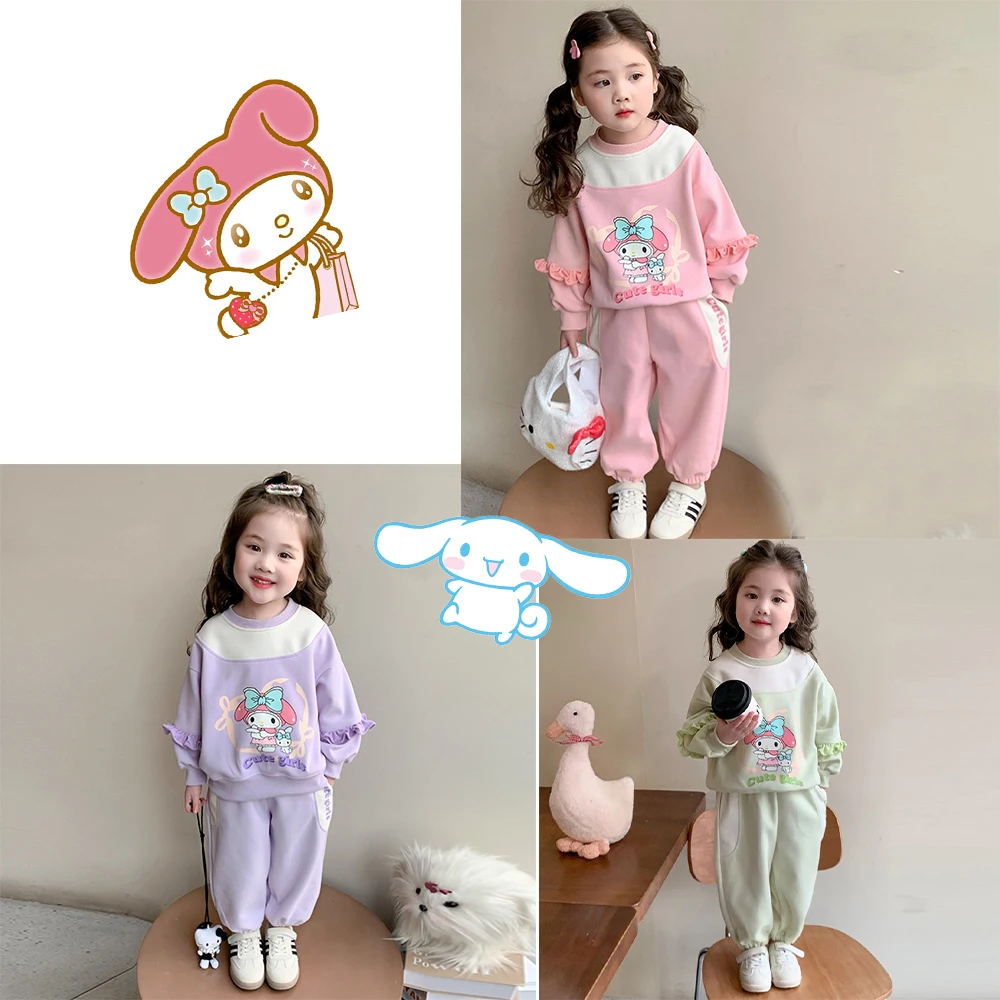 

Cartoon My Melody Children Girls Spring Autumn Set Kawaii Sanrio Anime Cute Princess Style Loose Motion Outdoors Sweet Set Gifts