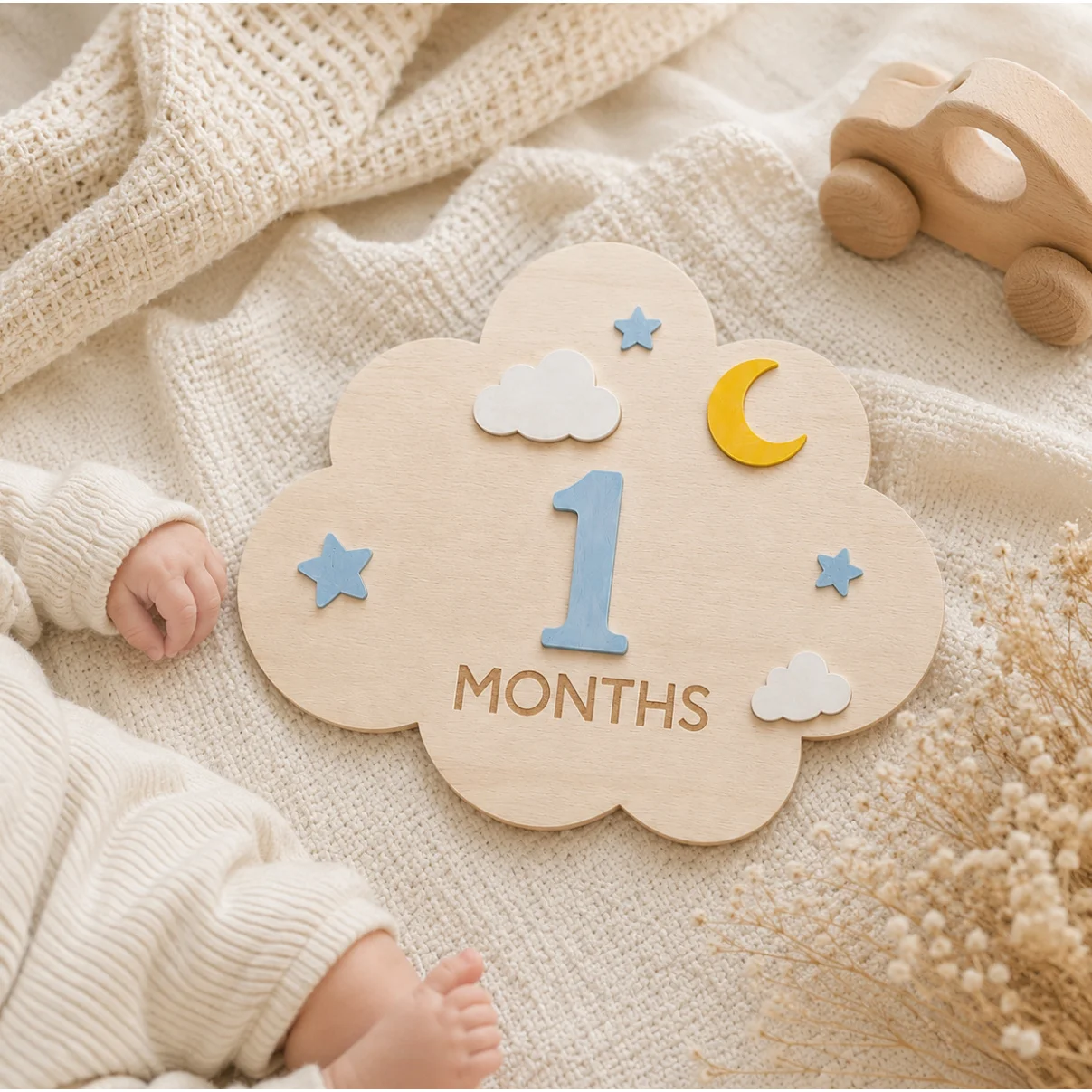 木製ベビーマンスリーマイルストーンカード1セット、1-12ヶ - Milestone Card Set のレビューと価格