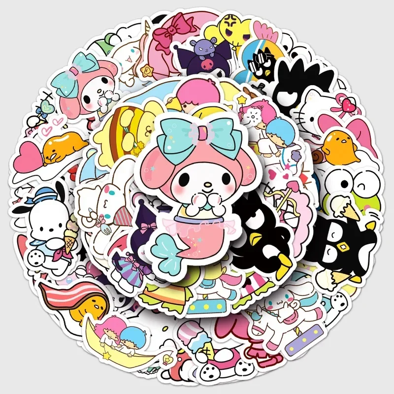 50PCS Cute Sanrio Pochacco Kuromi Stickers for Scrapbook Phone Luggage Skateboard Decals Sticker Kids Graffiti Toys  Gift