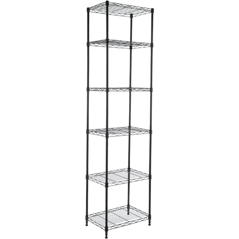 6-Tier Storage Shelves Standing Shelving Metal Units, Adjustable Height Wire Shelf Display Rack for Pantry Laundry Bat