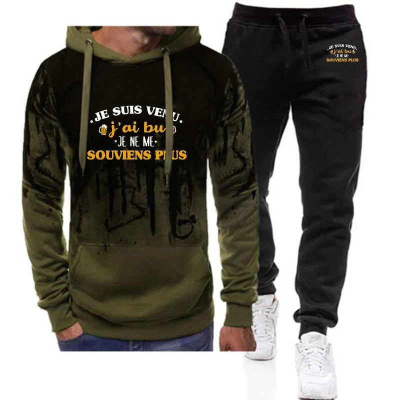 

Je Suis Venu J'ai Bu Je Me Souviens plus 2025 Trendy Autumn Winter Men's Long Sleeve Hooded Fashion Casual Hoodies Pants Suits