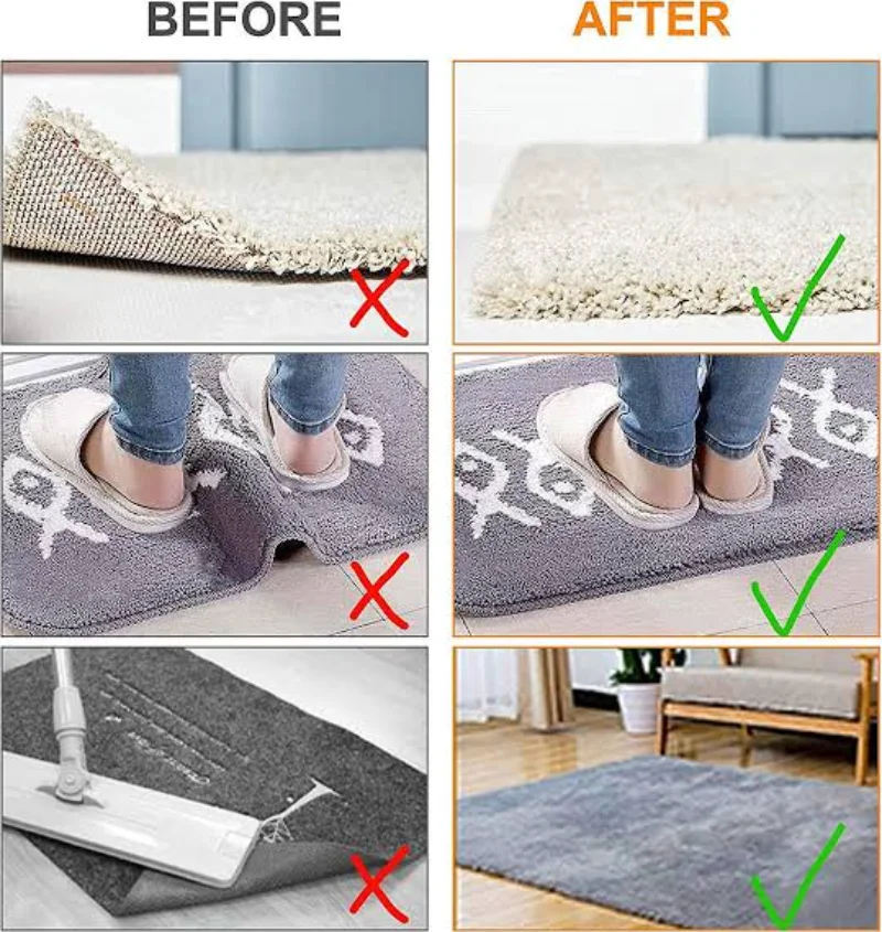 16/8pcs Self-adhesive Carpet Sticker Double-sided No Trace Tape Reusable Non-slip Fixed Pad Floor Rug Mat Home Bathroom Tools