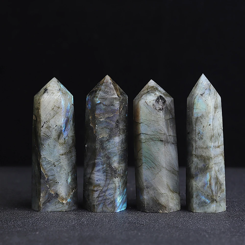 Natural Labradorite Column Single Pointed Pillar Labradorite Quartz Crystal Point Wand Mineral Obelisk Room Decor Stone Crafts