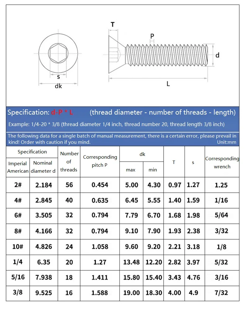 2#-56 4#-40 6#-32 8#-32 10#-24 1/4-20 5/16-18 3/8-16 304 Stainless Steel Hexagon Socket Head Flat Countersunk Allen Bolt Screw