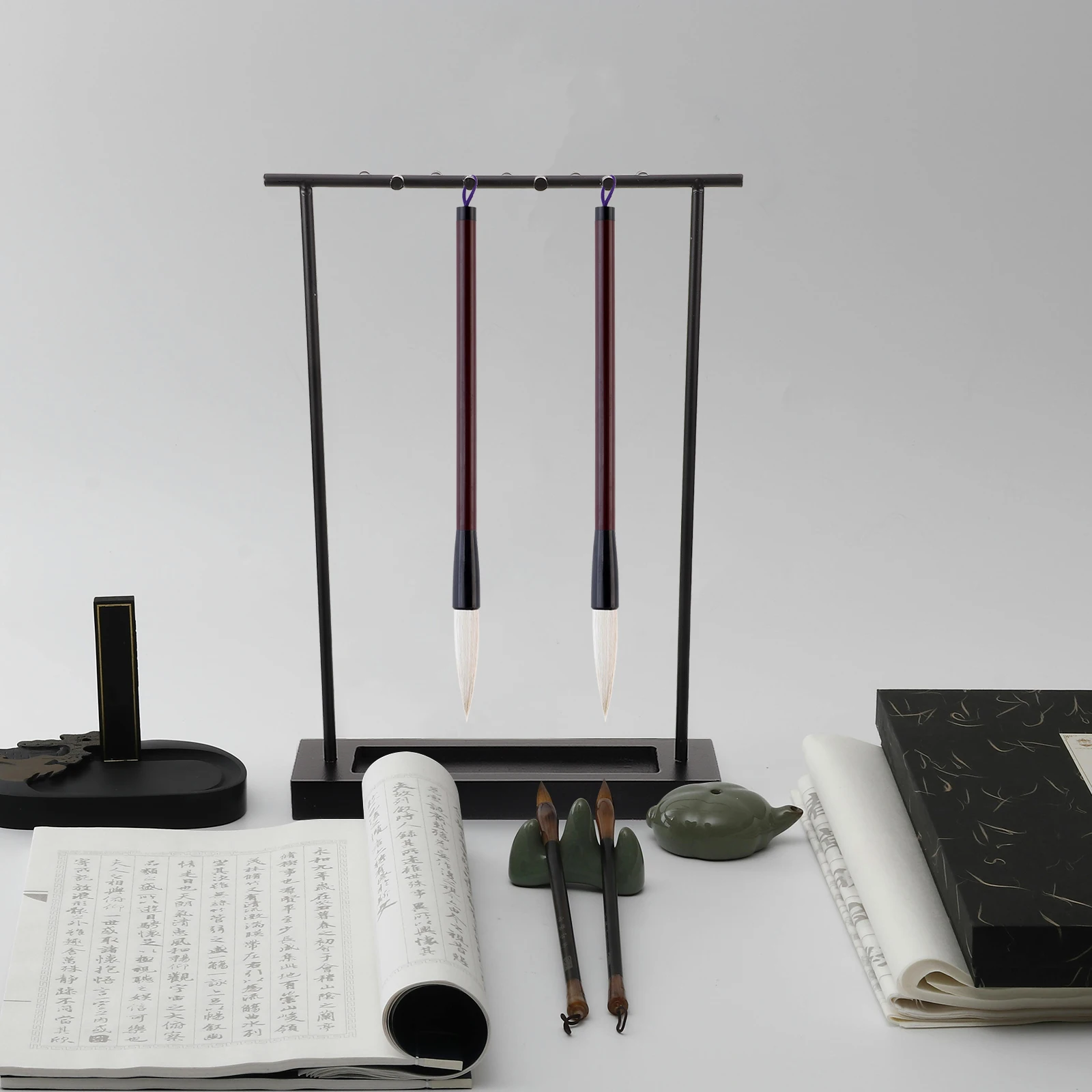 

Chinese Calligraphy Brush Holder Iron Pen Storage Rack Creative Desktop Decor Hanger Multipurpose Calligraphy Pen Rest Vintage