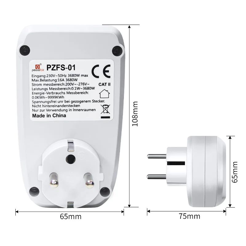 PZFS-01 220V Electricity Power Meter Wattmeter LCD Energy Meter Socket Electric Tester EU FR  Measuring Outlet Power Analyzer