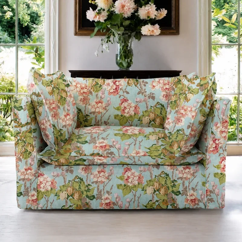 Pastoral Fabric Sofa Chair Small Apartment Living Room Printed Single Sofa Retro Bedroom Leisure Chair