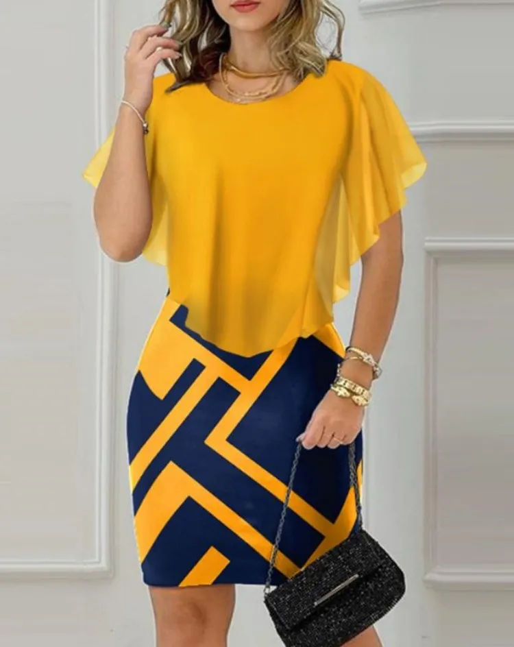 

Весна/Лето 2022, модное женское уличное летнее винтажное шифоновое платье с круглым вырезом, элегантное искусственное платье из двух частей