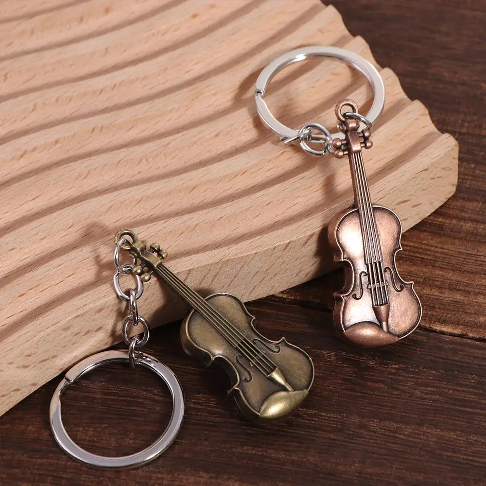 Cool Copper Bronze Violin Key Chain Classical Mini Vintage Violin Keyring Cello Bag Charm Musical Instrument Pendant Gifts