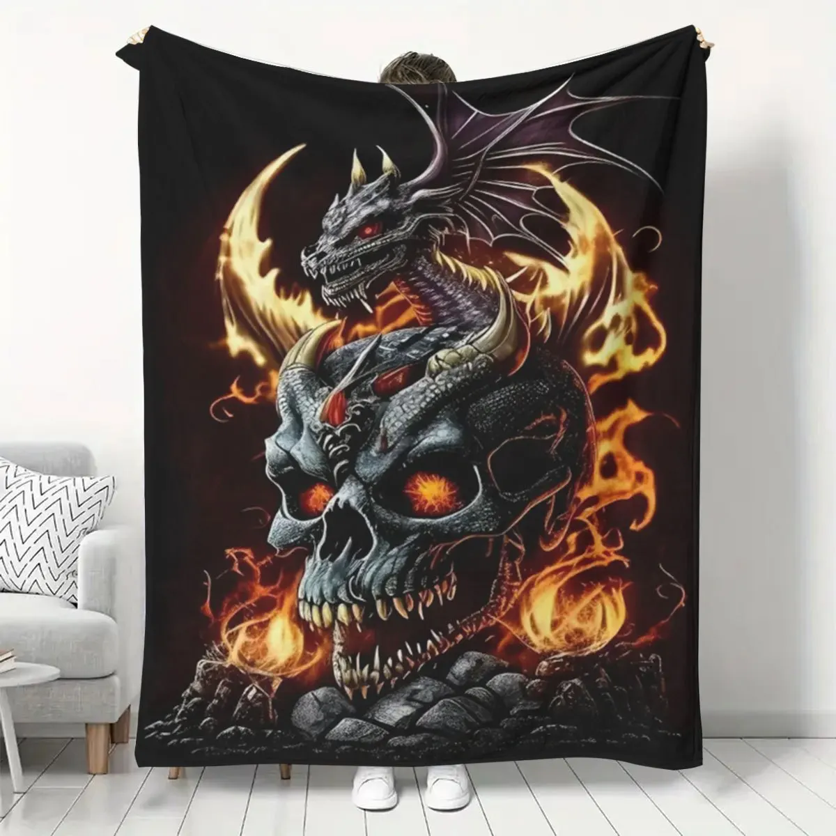 Skeleton for Man Printed Blanket, Soft Small Throw Blanket, Air Conditioning Blanket, Flannel Dorm Office Nap Blanket, Printed F