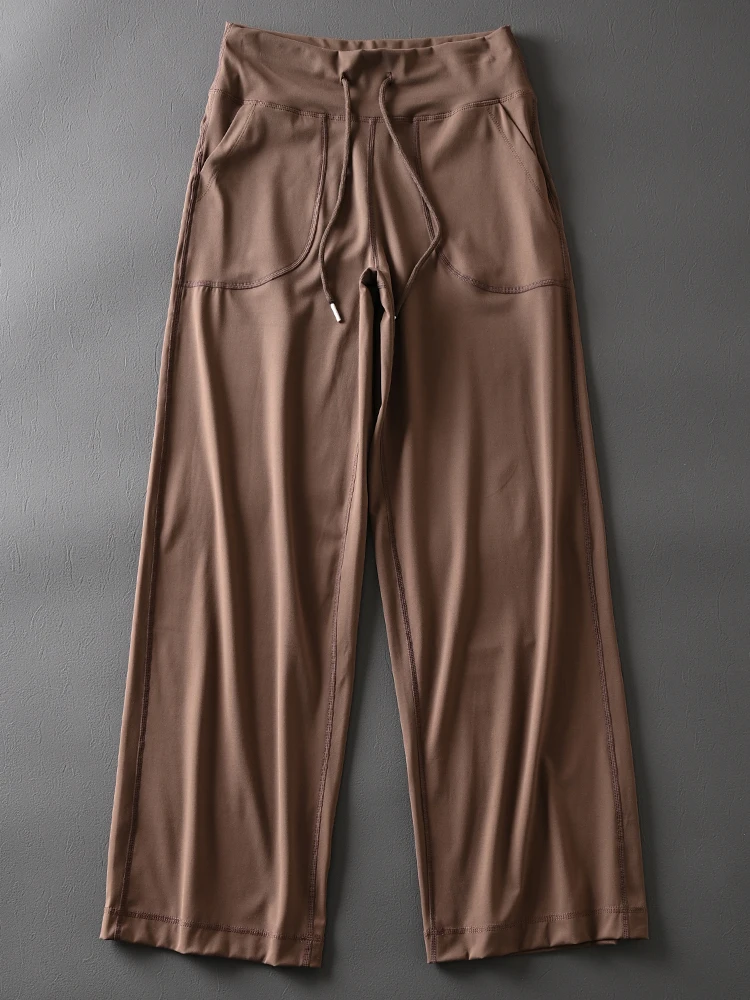 High Waist Dstring Comfortable Elastic Women's Yoga Sports Loose Long Pants Casual Trousers Straight Leg Pants
