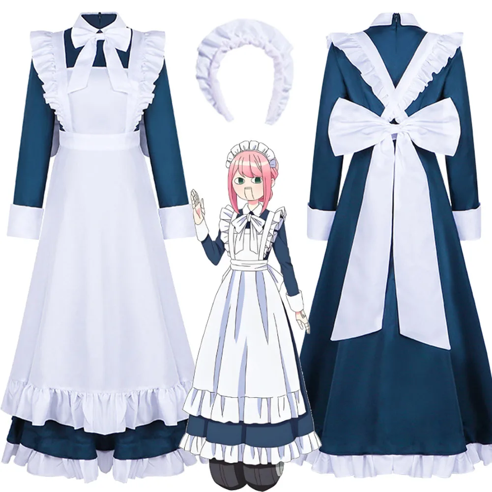 

Anime Metallic Rouge Cosplay Blue White Maid Dress Rouge Roleplay Women Long Skirt Costume Accessories Halloween Carnival Party