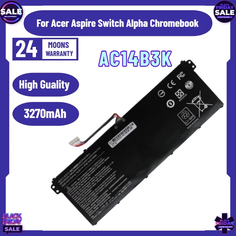 

3270mAh AC14B3K Battery for Acer Aspire Switch Alpha Chromebook for Acer Aspire R3 R3-131T R5 R5-471T R5-571T ES1-572