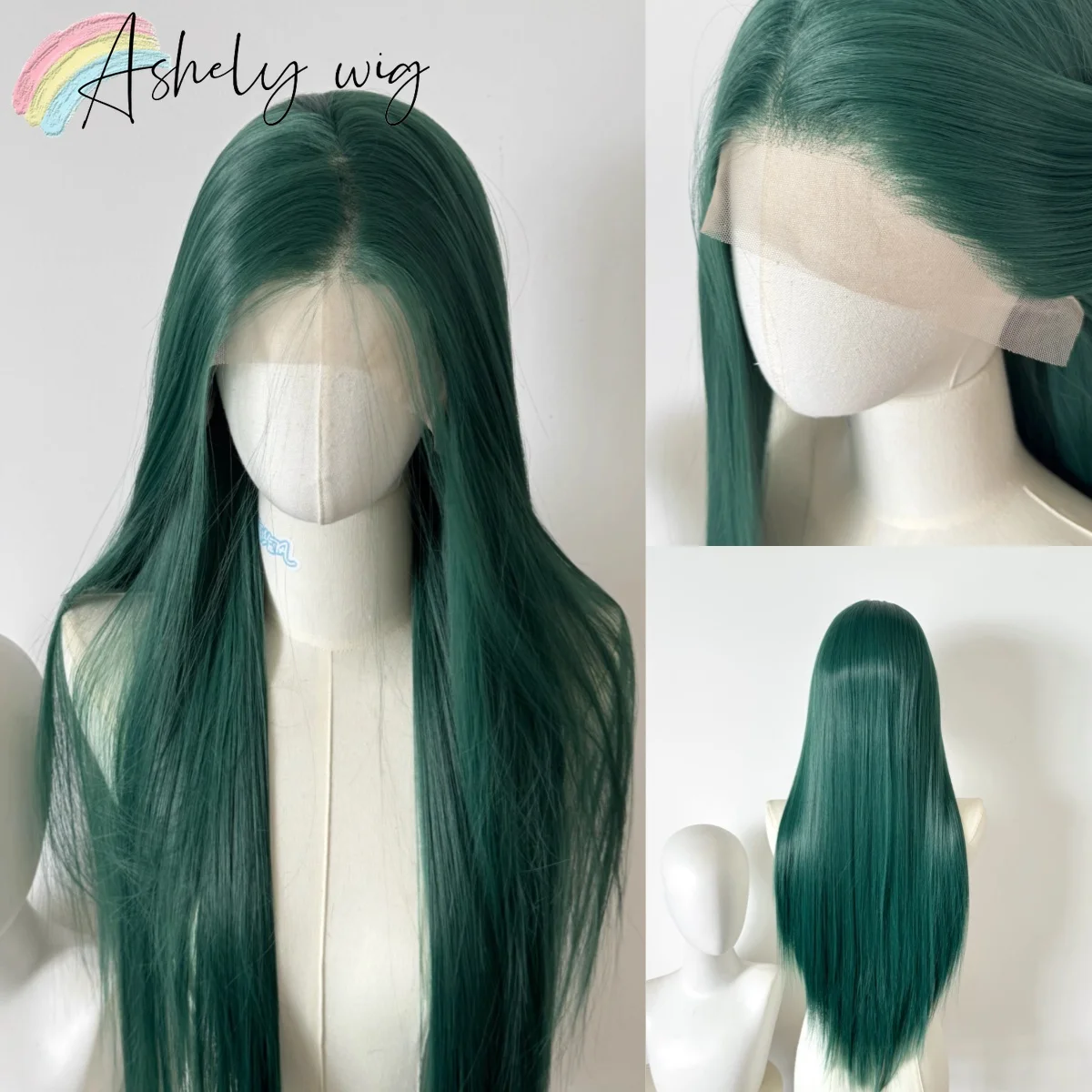 Green Wig 13*4 Lace Front Wig for Cosplay Long Straight Hair Wig High Temperature Fibers Synthetic Lace Wigs for Party Daily Use