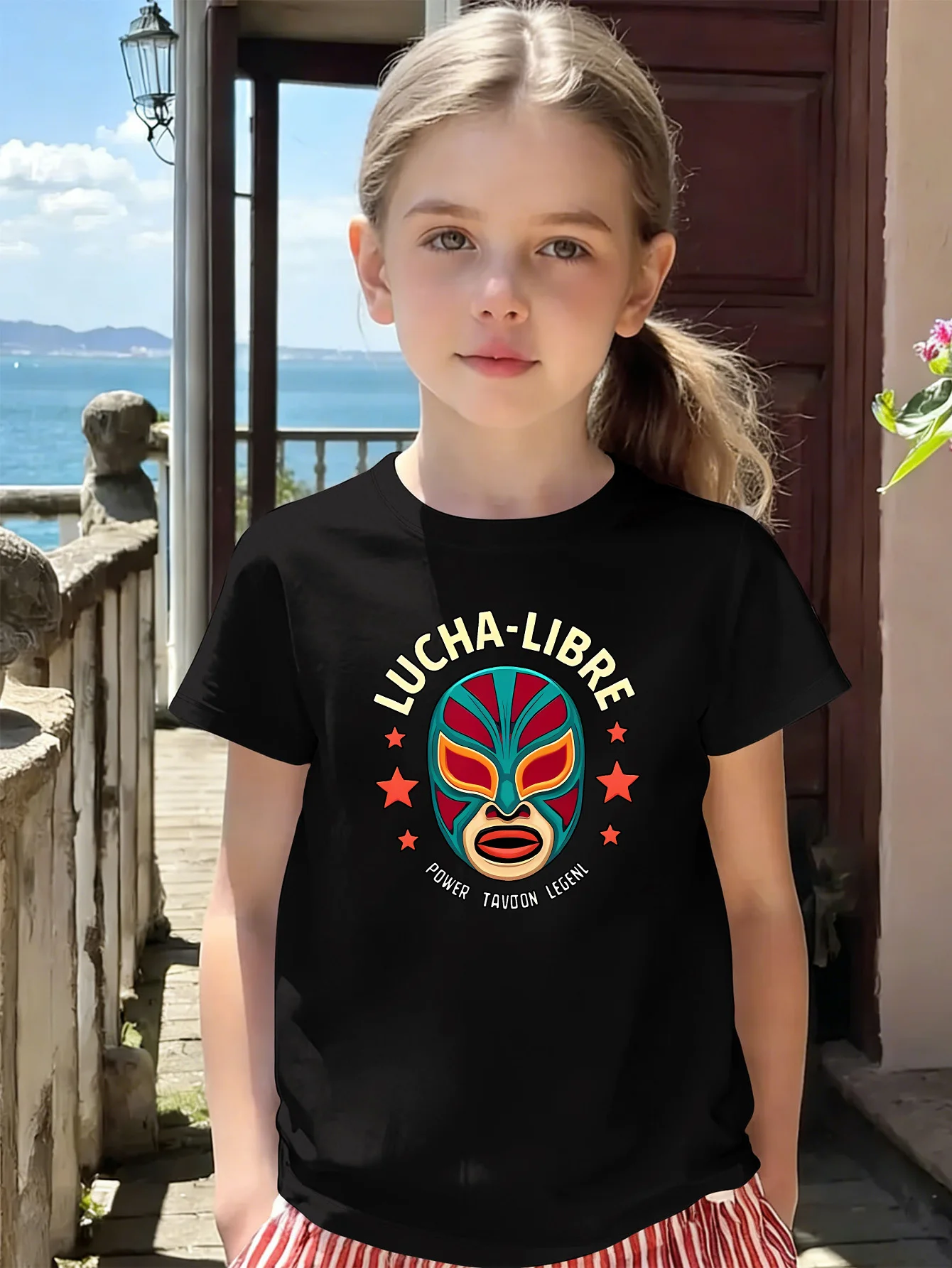 Mexican Lucha Mask Letter Print Kids Tee Boys Girls Family Match Cotton Crew Neck Short Sleeve Soft Summer Casual Kid Wear