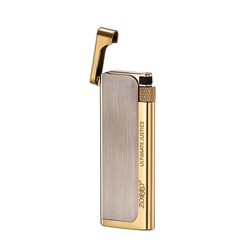Zorro Ultra Thin Metal Grinding Wheel Side Slip Pure Copper Butane Gas Lighter Mini Portable Smoking Accessories Gifts for Men