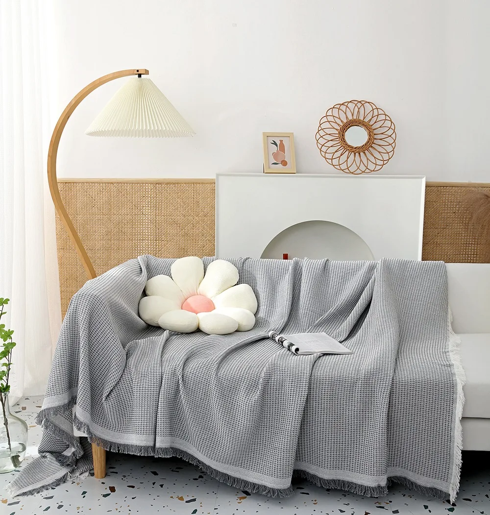 Nordic Minimalist Solid Color Sofa Cover Online Celebrity Picnic and Leisure Blanket Khaki Gray Pink Yellow Sofa Throw Blanket