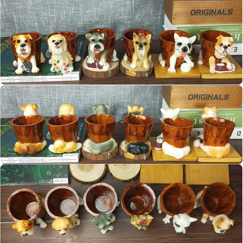 Creative Dog Ashtray Flower Pot Resin Ornament Simulation Bulldog Bull Terrier Household Keys Items Storage Home Room Decoration