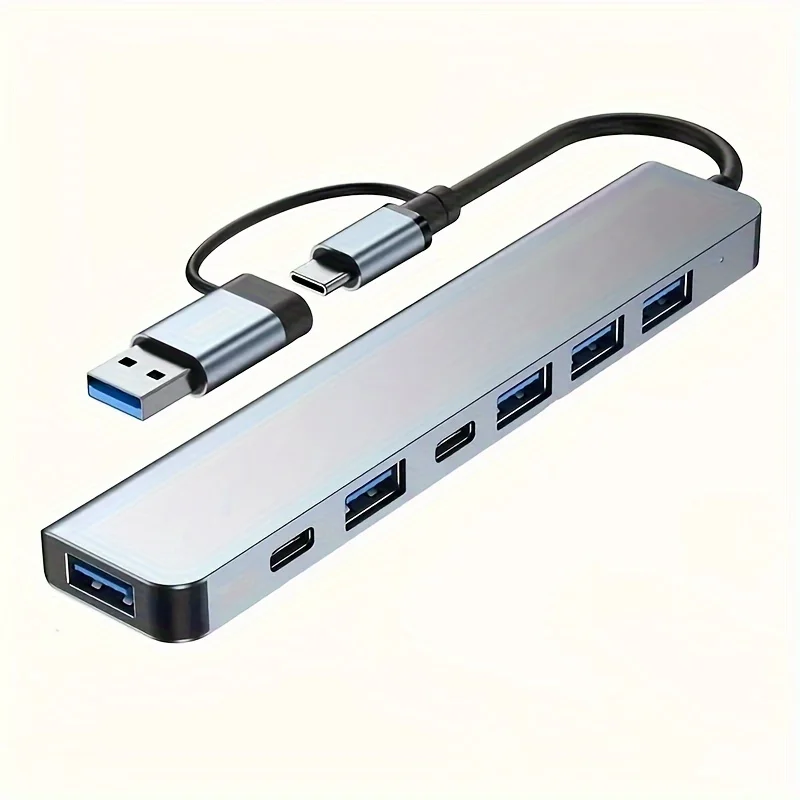 분배기 카드 리더기가 있는 7 in 1 USB 허브, USB C 포트, USB 3.0 / 2.0, SD/TF 분배기 카드 리더, 도킹 스테이션