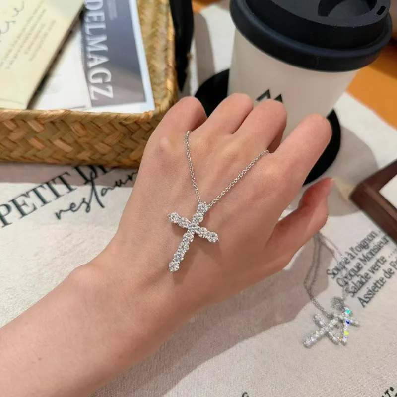 Super Flash Ten Arrows Cross Pendant Clavicle Chain Women's Full Diamond Heavy Industry Hip Hop Style Fashion Cross Necklace