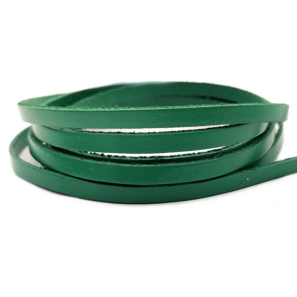 

5mm Wide 2mm Thick Green Flat Leather Cord Jewelry Making Leather Band 5mmx2mm Genuine Cowhide