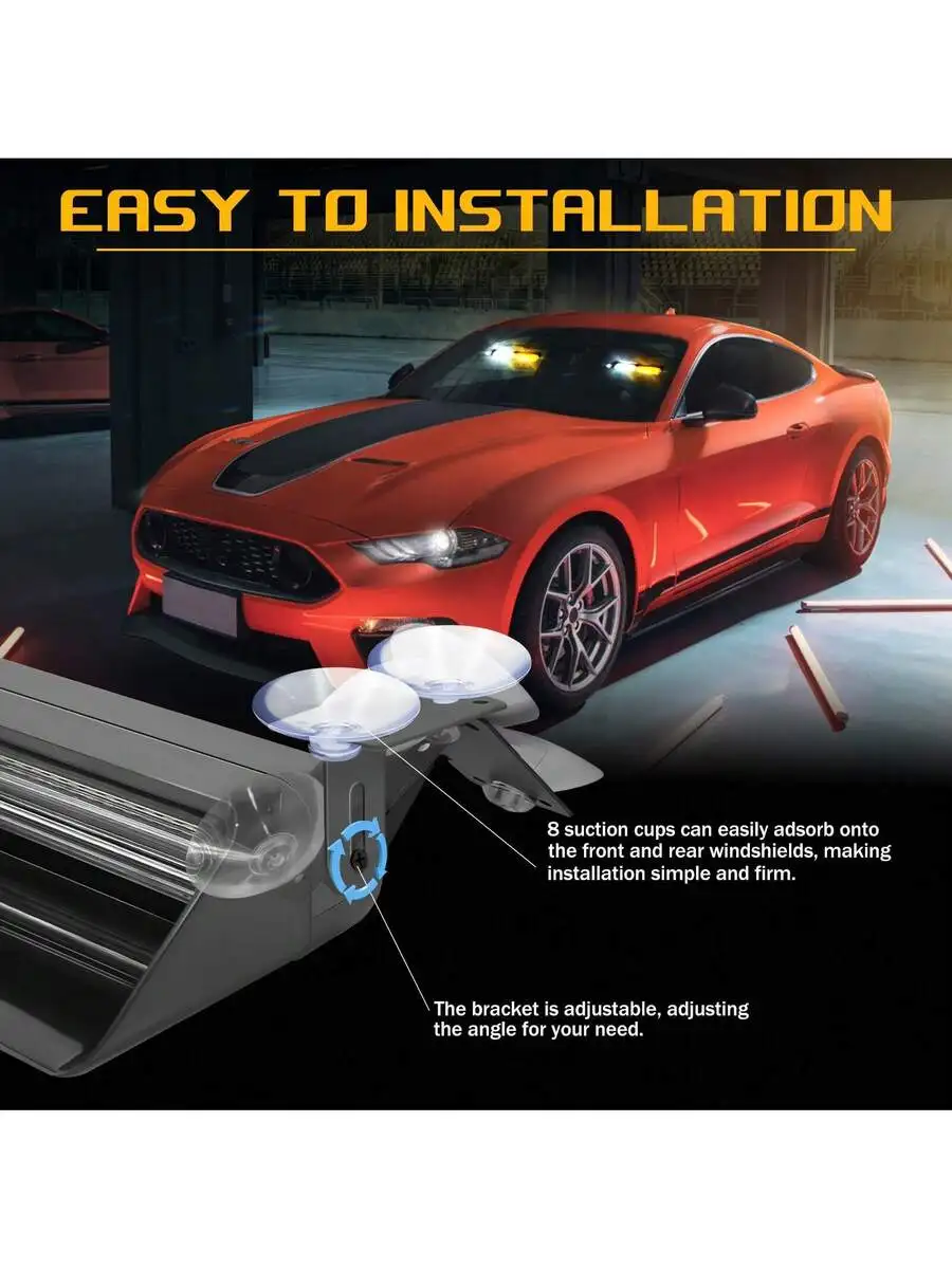 2 In 1 Interior Windshield Strobe Lights -48-LED Emergency Dash Hazard Warning Safety Flashing Traffic Advisor Lights For