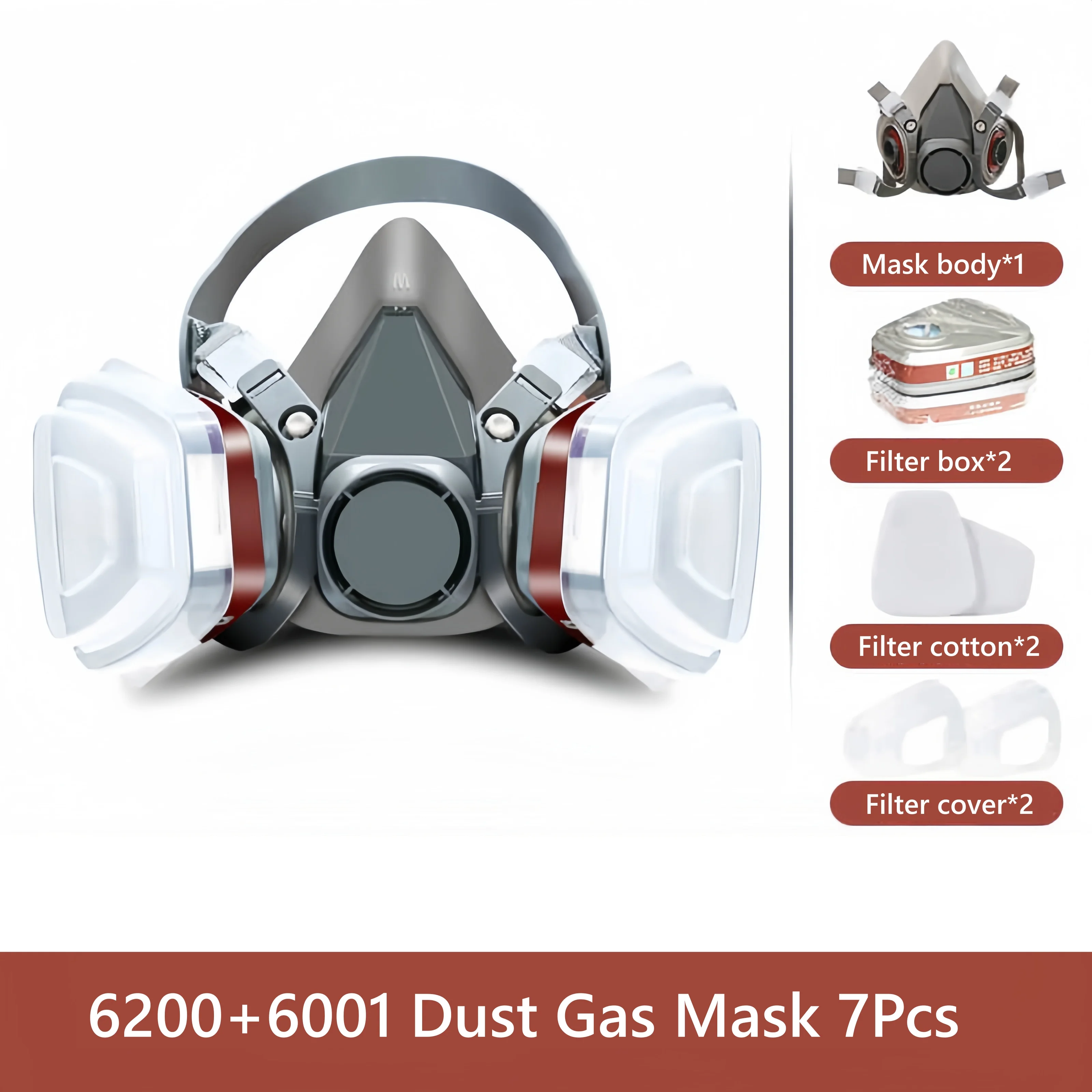 New 7-in-1 6200 Dust Mask Half Face Gas Mask with Cotton Filter Protection for Safe Painting, Spraying Polishing Work Safety