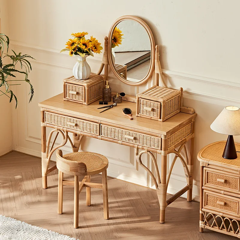 Cadeira cômoda de vime estilo japonês wabi-sabi designer quarto pequeno apartamento maquiagem