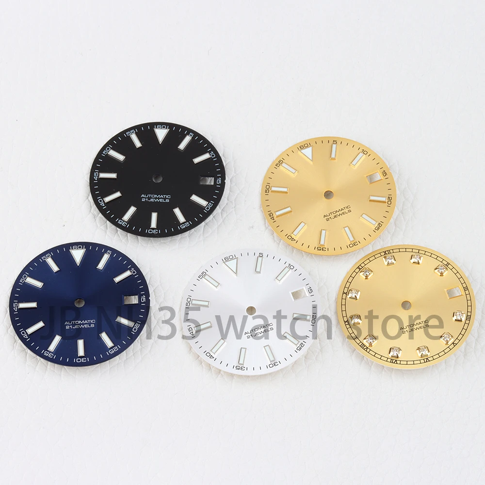 

28.5mm Dial NH35 Watch Dial Green Luminous with Date Windows No Logo for NH35 NH36 Movement Datejust Watch Case Accessories