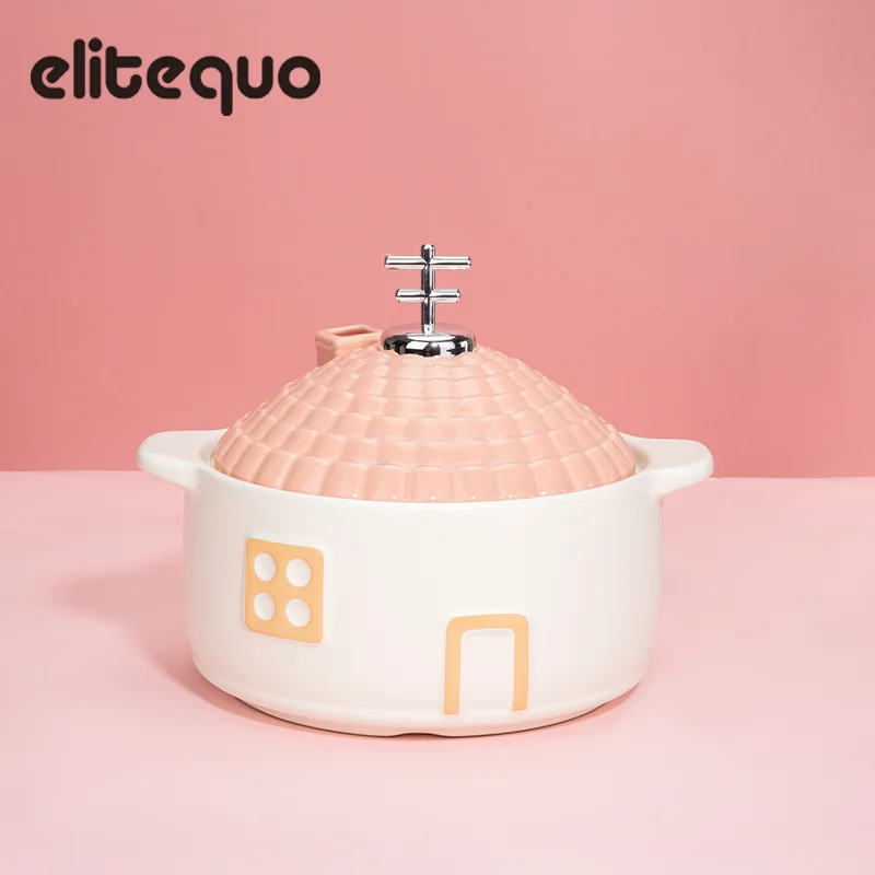 Olla de cocina de cerámica rosa, utensilios de cocina resistentes y aptos para horno para sopas, estofados y decoración de cocina, pan tostadas y pollo asado