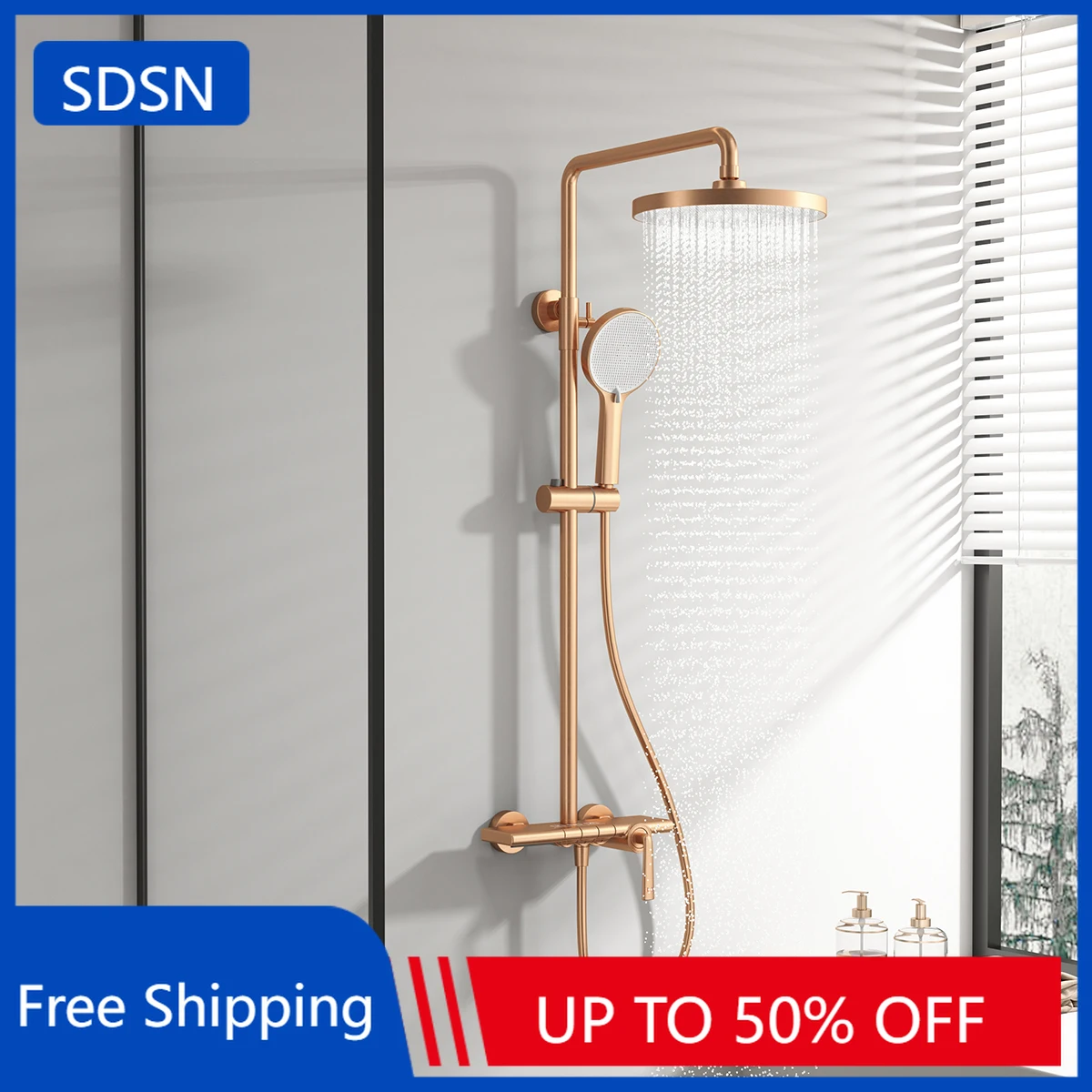 

Brushed Rose Gold Bathroom Shower System Faucet 12 Inch Round Rainfall Shower Head Quality Brass Hot Cold Bathroom Shower Set