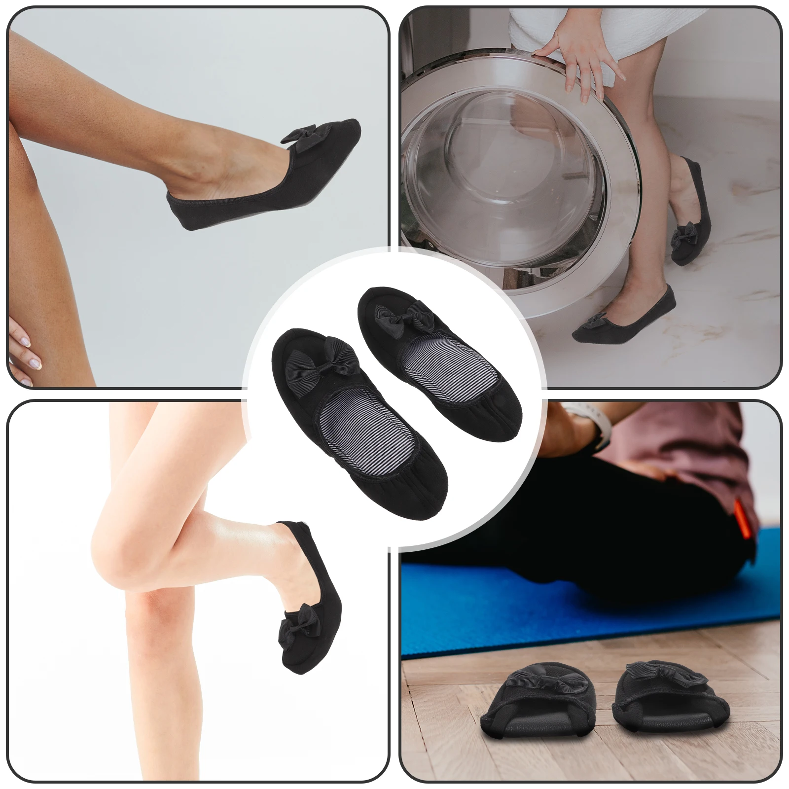 

Portable Folding Slippers 24 5cm Lightweight Women Bedroom Black Guest Clean Durable PU Material NonSlip Comfortable