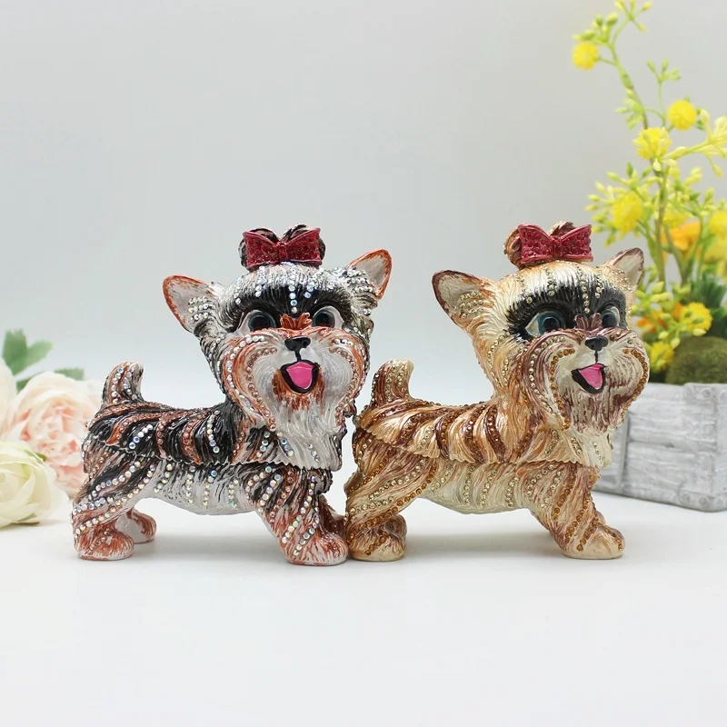 

SHINNYGIFTS милые животные персидская собака шкатулка для безделушек с красной шляпой эмалированная ручная роспись хрустальная шкатулка для драгоценностей для украшения дома