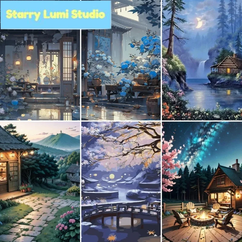 DIY Full Diamond Painting Spring Town Mosaic Adult Dot diamond cross stitch set living room bedroom decorative painting
