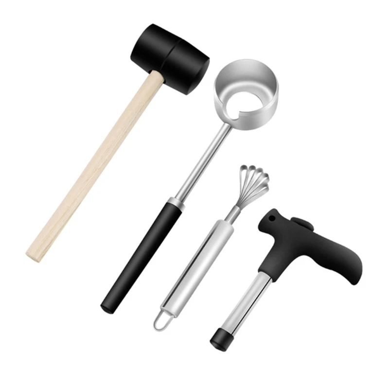 H55A Steels Coconuts Opene Tool Set Manual Coconuts Shellings Punchers Easily to Open Youngs Coconuts Tool Easily to Use