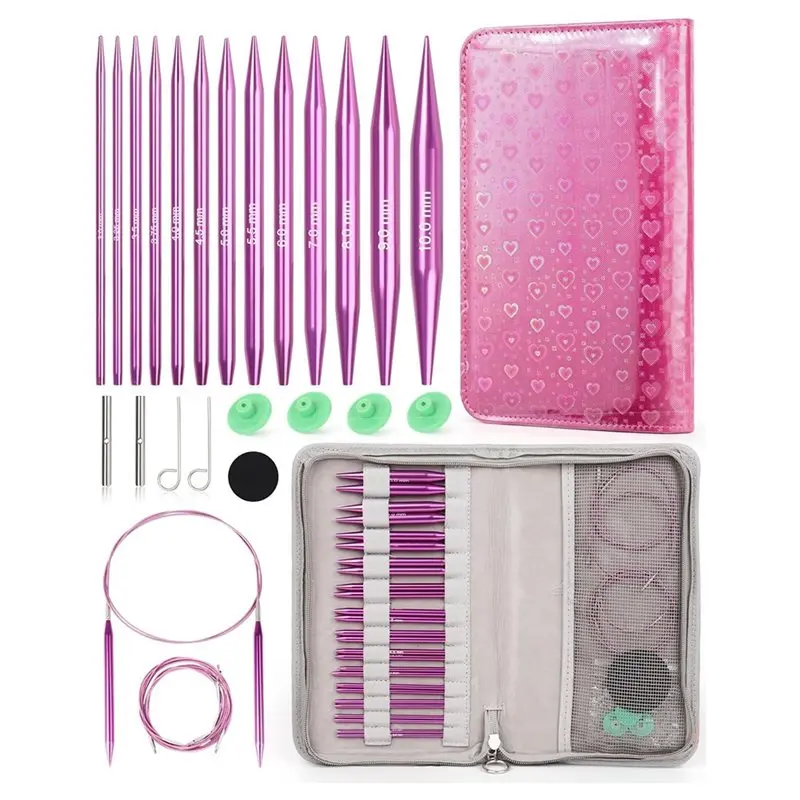

A74E-Ideal For Blankets 13 Sizes Circular Knitting Needles Set, 3.0-10.0 Mm With Leather Case& 4 Cables