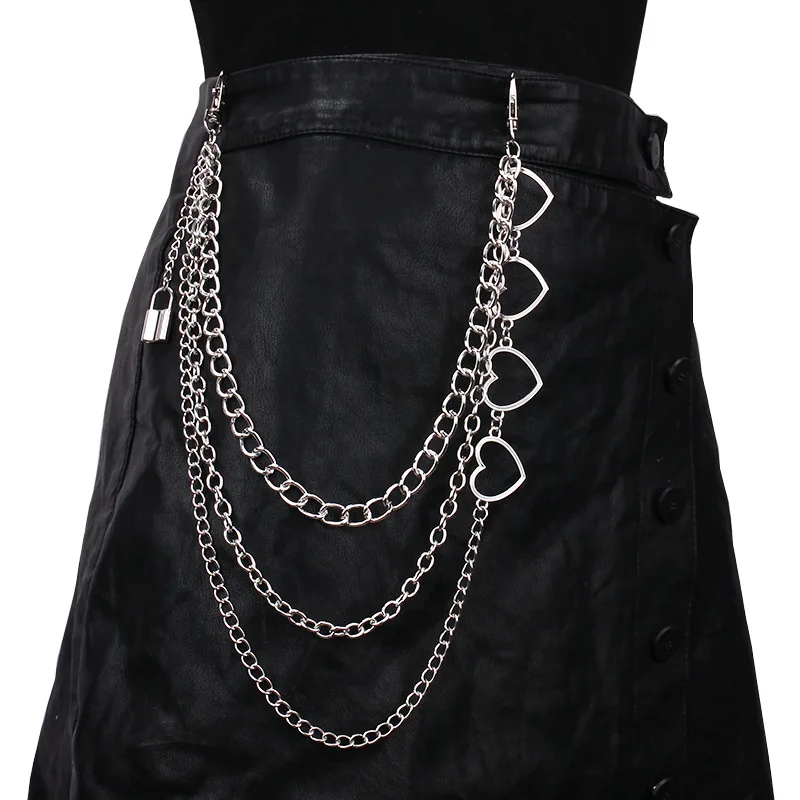 Multi‑Layer Heart Lock Pants Chain Silver Metal Waist Chain Gothic Punk Skirt Chain Harajuku Street Ornament Accessory