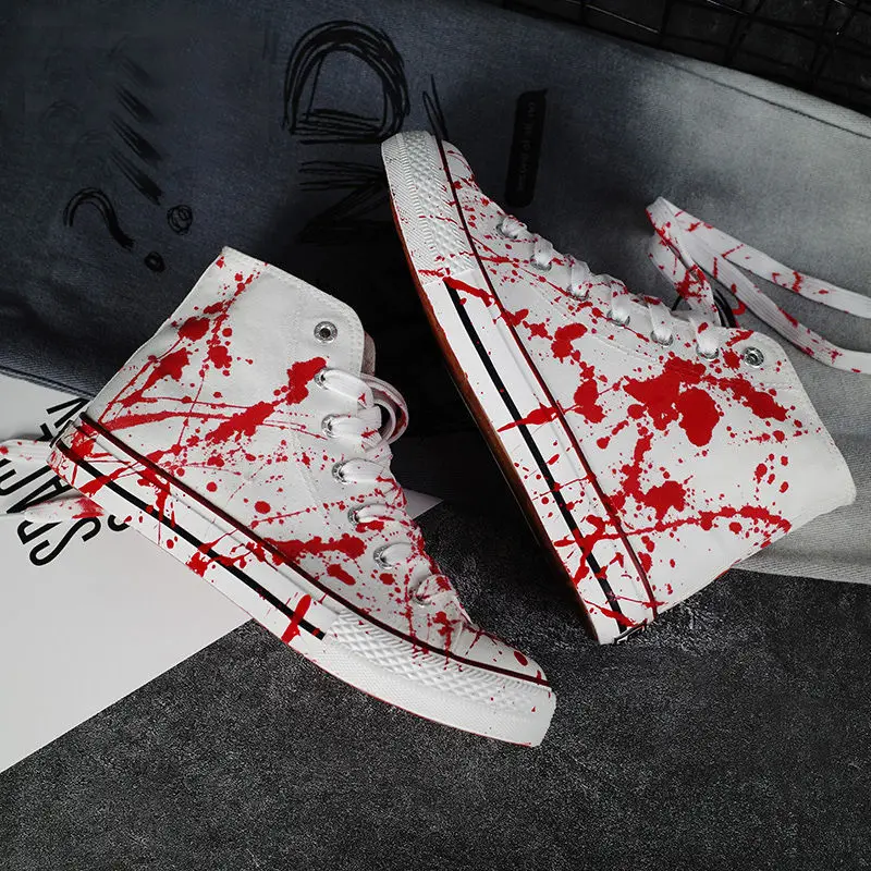 Ladies Punk Street Sneakers Women Blood Graffit High Top Shoes Autumn Ins Unisex Women Vulcanized Shoes