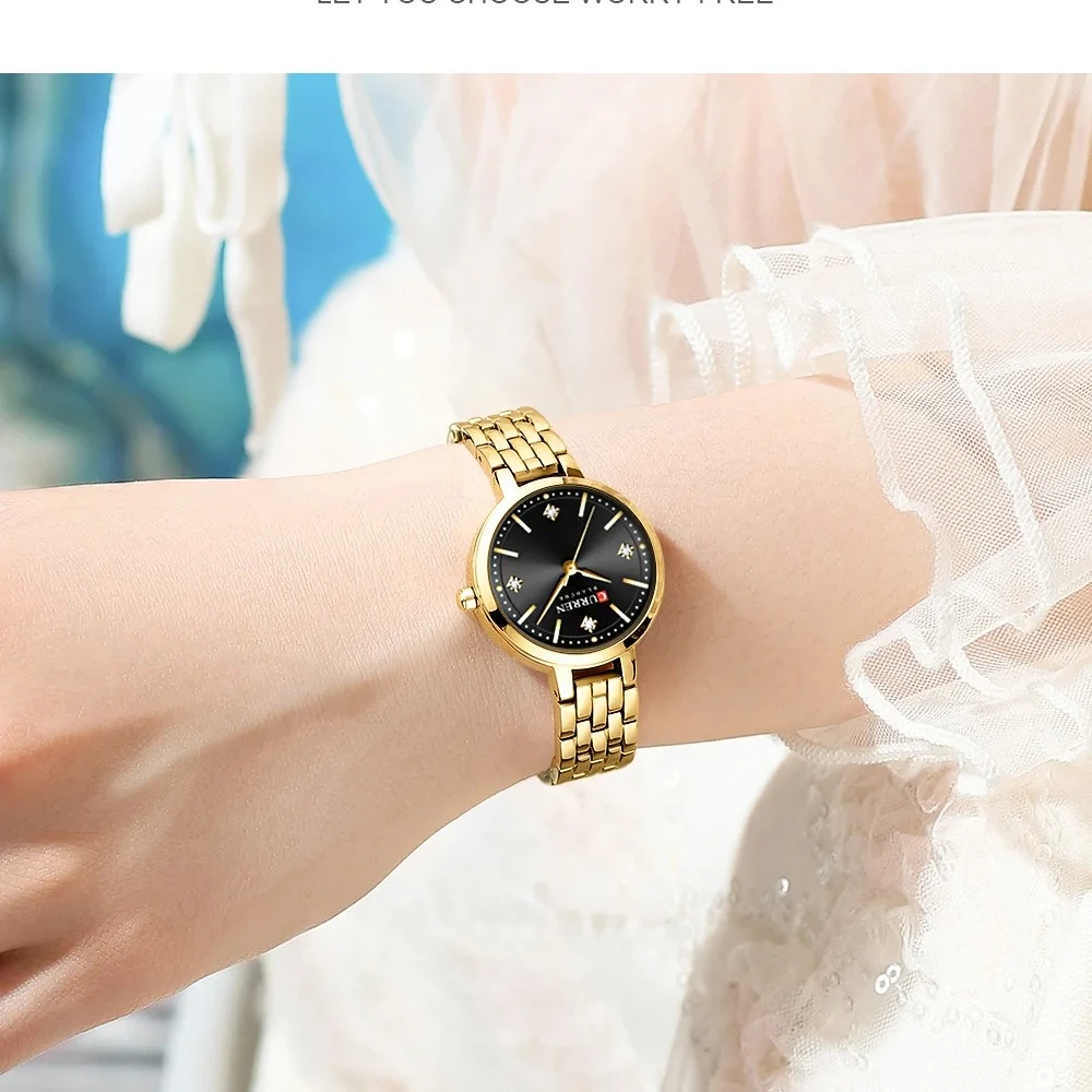 CURREN 9106 Luksusowy damski zegarek kwarcowy z diamentową tarczą Wodoodporny pasek ze stali nierdzewnej Modne eleganckie zegarki dla kobiet