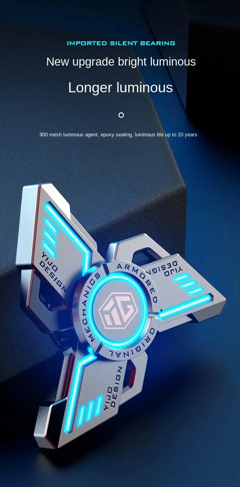 Antistress EDC Leucht Fidget Spinner Legierung Metall Hand Spinner Nachtleuchtende Gyro Stress Relief Spielzeug Für Erwachsene Kind Spielzeug – Detail 3