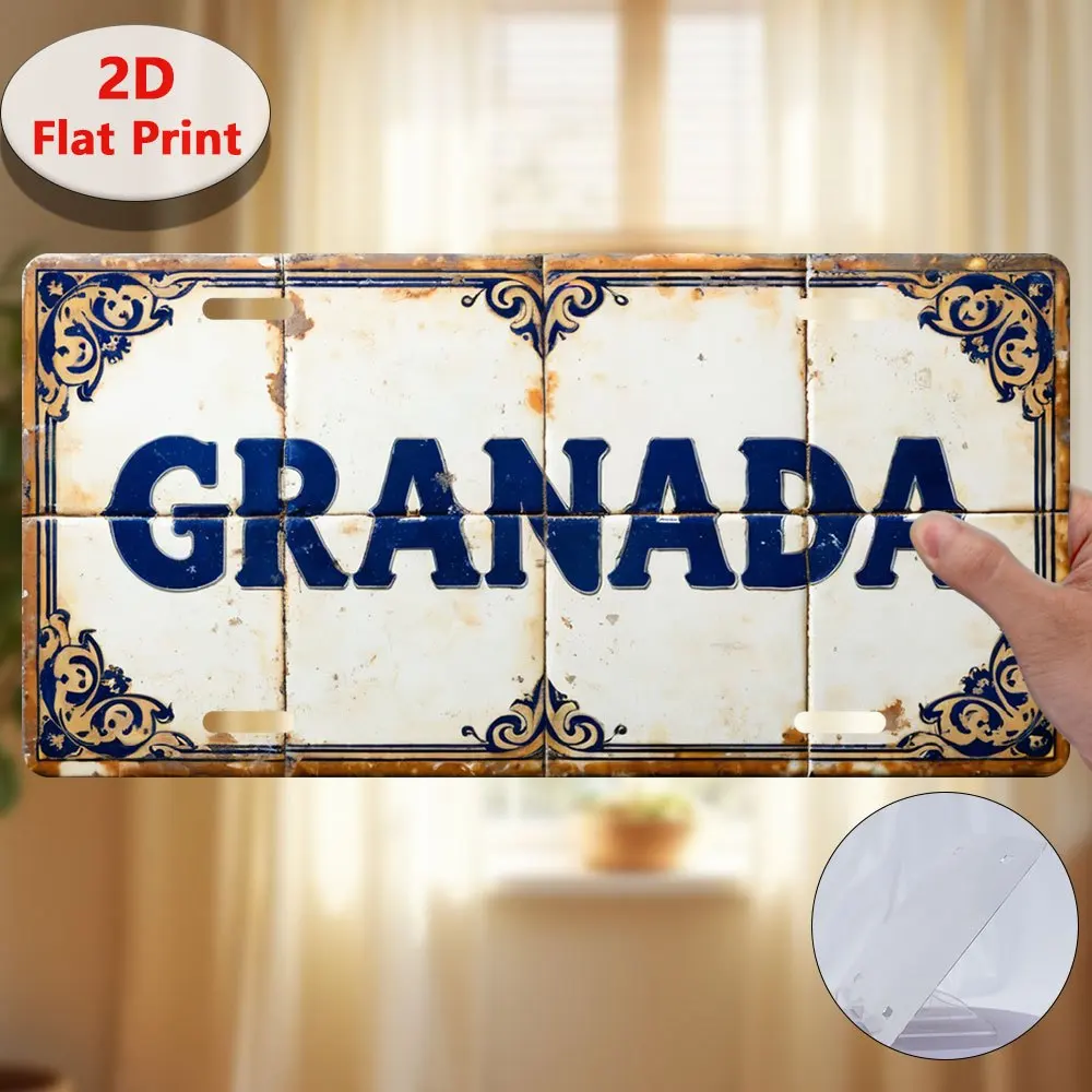 2D Flat Retro Industrial Aluminum Tin Sign Wall Decor | 30.48cm x 14.99cm Blue and White 