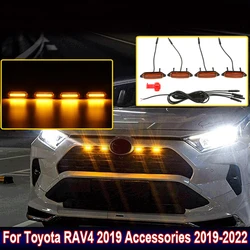 4Pcs LED Car Signal Lights Front Grill Lights Strobe Running Lamps for Toyota RAV4 2019-2022 Smoke Lens White Lights Replacement