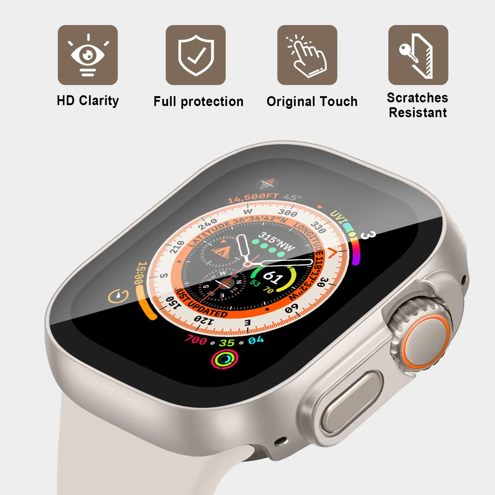 Чехол для Apple Watch Ultra 49 мм, защитная пленка для экрана, водонепроницаемый чехол с прямым краем, iWatch series 8 SE 7 4, 44 мм, 40 мм, 45 мм, 41 мм