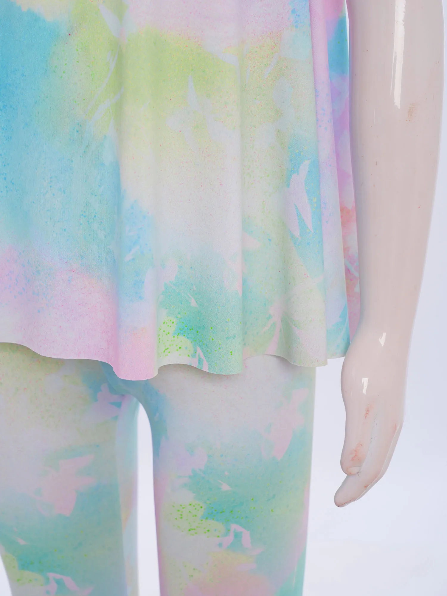 2 قطعة ملابس الجمباز الفتيات موضة مطبوعة اليوغا مجموعة التجفيف السريع رياضية الجولة الرقبة أكمام تانك القمم عالية الخصر طماق