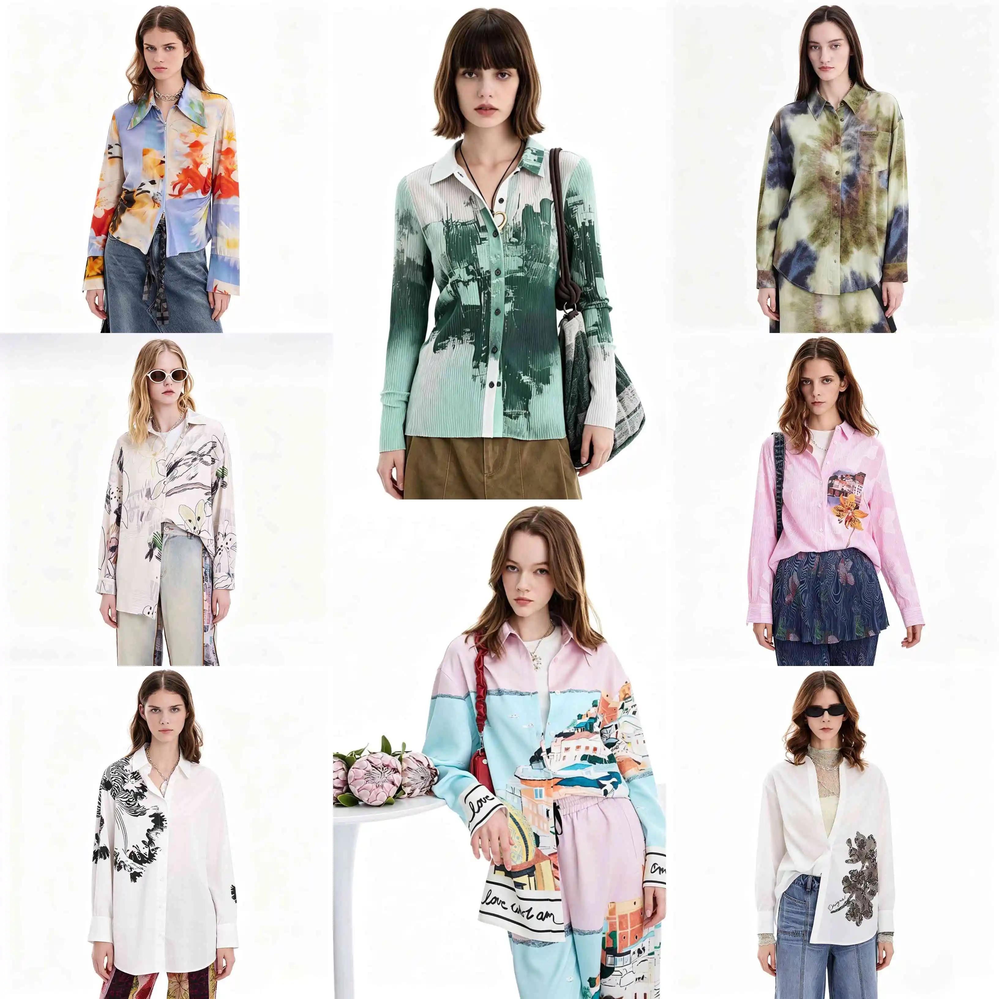 

2026 European and American Spain Original Single Women's Shirt Loose Printed Embroidered Long Sleeve Thin Shirt New Product