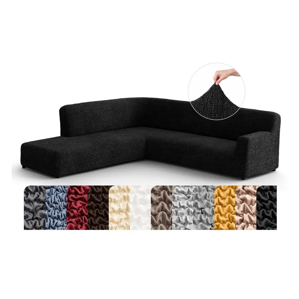

BY GA.I.CO. Stretch Sectional Sofa Slipcovers 1Piece NonSlip Elastic L Shape Couch Cover Soft Furniture Protector Washable Blac