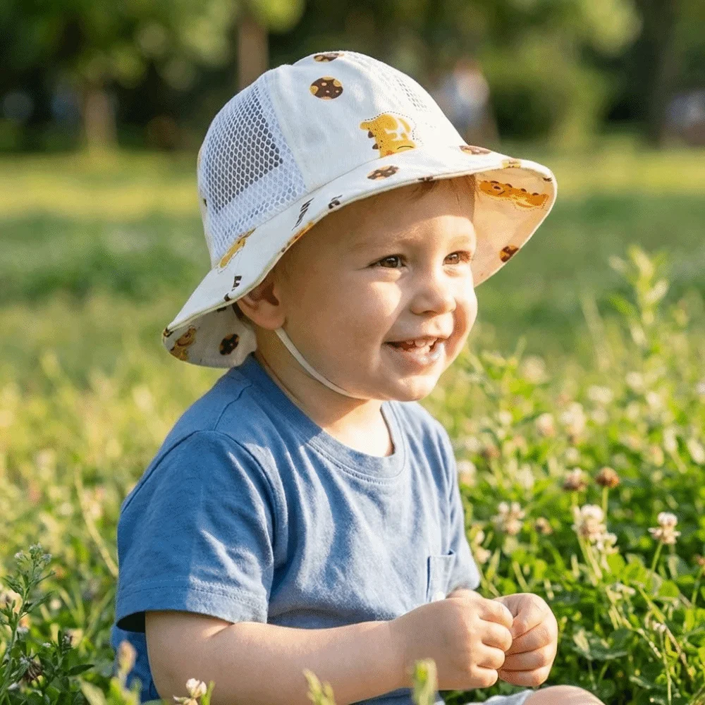

Cartoon Baby Fisherman Cap Wide Large Brim Thin Material Sun Protection Hat Breathable Adjustable Dinosaur Print Bucket Hat
